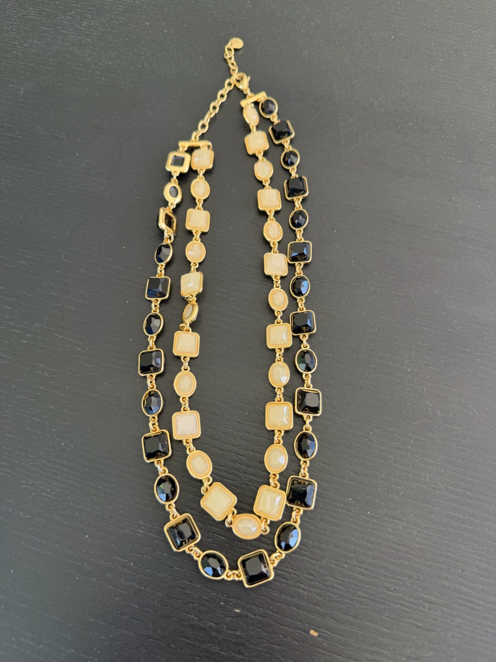 TALBOTS - Gold Link Necklace with Black and Cream Gemstones